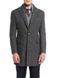 Herringbone Single-Breasted Topcoat, Gray