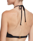 Mott Scalloped High-Neck Halter Swim Top, Blue