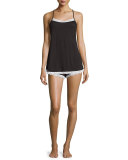 Majestic Lace-Trim Camisole, Black/White