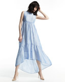 Sleeveless Tiered High-Low Dress, Light Blue