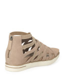 Airy Caged Leather Sneaker, Barley