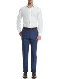 Parker Flat-Front Windowpane Check Trousers, Blue