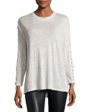 Salim Laced-Sleeve Linen Tee, Cloudy White