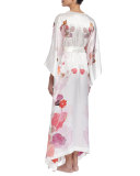 Floral-Printed V-Neck Wrap Robe, Ivory