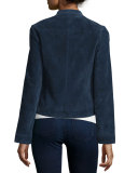 Suede Zip-Front Jacket, Midnight Blue
