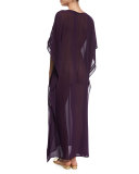 Chiffon Lace-Up Caftan Coverup, Regal Purple