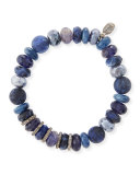 12mm Beaded Bracelet with Diamonds, Blue Mix