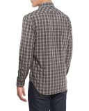 Plaid Cotton Sport Shirt, Gray/Rust