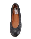 Scrunched Leather Classic Ballerina Flat, Black