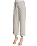 Roll-Tab Relaxed Full-Leg Pants 