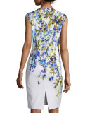 Budding Floral-Print Sheath Dress, Bianco/Multi