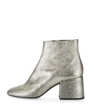 Metallic Leather Chunky-Heel Bootie, Platinum