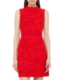Tiger-Print Sleeveless Sheath Dress, Red