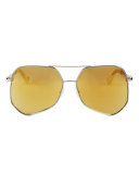 Megalast Geometric Aviator Sunglasses, Silver/Gold