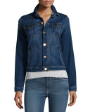 Le Jacket Piping Button-Front Denim Jacket, Shore Coast