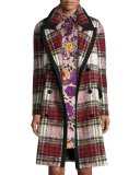 Plaid Wool/Mohair-Blend Coat, Elderberry