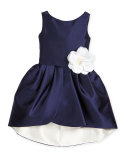 Sleeveless Sateen Party Dress, Navy/Ivory, Size 7-16