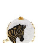 Oscar Round Zebra Clutch Bag, White