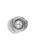 Pearl Crossover Ring with Diamonds