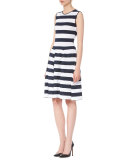 Nautical-Stripe Sleeveless Dress, Navy/White