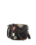 17 Varsity-Patch Leather Saddle Bag, Black
