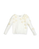 Floral Pullover Sweater, White, Size 4-7