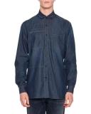 Denim Patchwork Sport Shirt, Blue