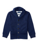 Melange Fleece Shawl-Collar Cardigan, Blue, Size 5-7