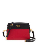Bicolor Leather Camera Crossbody Bag, Red/Black