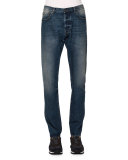 Slim-Straight Denim Jeans, Light Blue