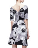 Half-Sleeve Oversize-Floral Dress, Silver