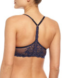 Feathers Front-Close Racerback Lace Bra, Midnight