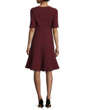 Mirasol Half-Sleeve Seam, Plus Sizeed A-Line Wool Dress