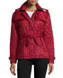 Finsbridge Hooded Quilted Short Jacket, Dark Crimson
