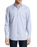 Cotton-Linen Wrinkle-Resistant Sport Shirt, Light Blue