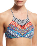 Dream Zigzag-Cutout Printed Swim Top