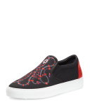 Isabel Snake-Print Canvas Slip-On Sneaker, Black