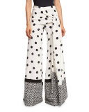 Polka-Dot Wide-Leg Pants, Black/White