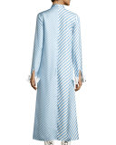 Striped Tie-Neck Long Shirt, Periwinkle/White