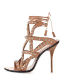 Mila Studded Laser-Cut Sandal, Tan