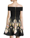 Airlo Opulent Jacquard Bardot Dress, Black