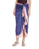 Ferma Polka Dot Linen-Blend Pareo, Blue/Pink