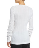 Monili-Trim V-Neck Ribbed Tee, White