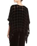 Velvet Plaid Burnout Poncho, Black