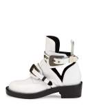 Buckle Leather 35mm Bootie, Blanc