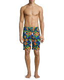 Tiki Toucan-Print Swim Trunks, Navy