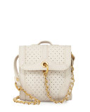Grove Perforated Leather Shoulder Bag, White