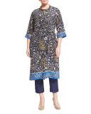 Shell-Print Dropped Tie-Waist Long Jacket, Plus Size