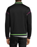 Striped Zip-Front Cycle Jacket, Darkest Black