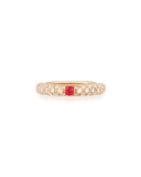 18K Rose Gold & Diamond Ring with One Red Sapphire, Size 6.75